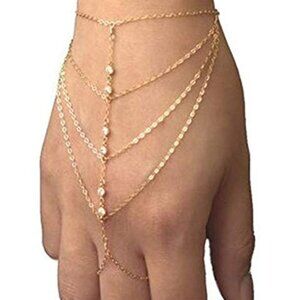 Crystal Bead Chain Bracelet Hand Harness Y2K Retro Elegant Statement Jewelry